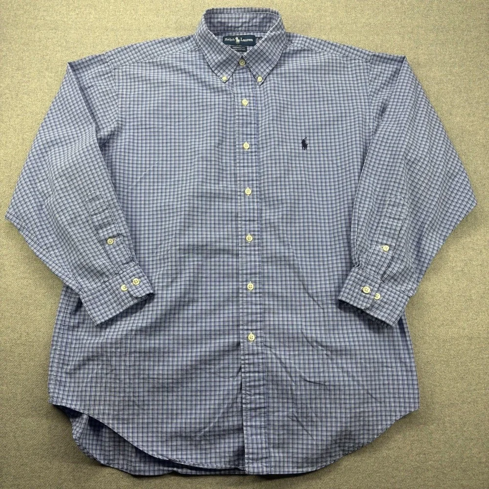 Vintage Y2K Polo Ralph Lauren Yarmouth Shirt Mens 16 32/33 (L) Blue Plaid Preppy